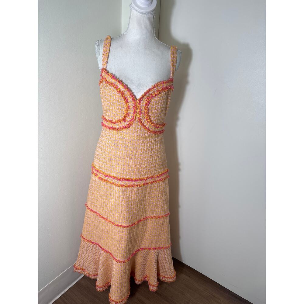 Alexis Pink Yellow Betine Tweed Midi Dress Sz S - Picture 2 of 6